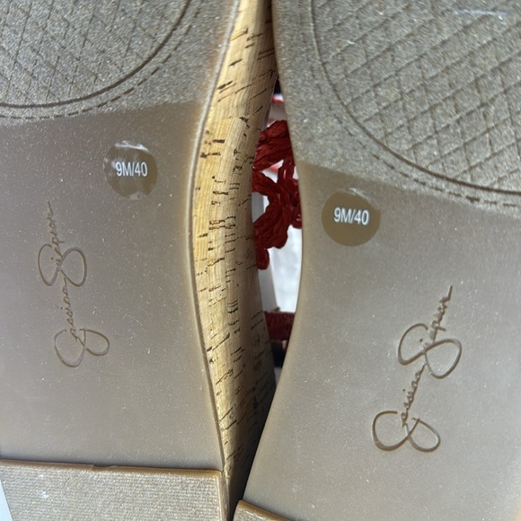 (O)Jessica Simpson Callri Woven Cork Platform Wedge Sandals in Coral Straw,Sz 9M - Picture 9 of 11